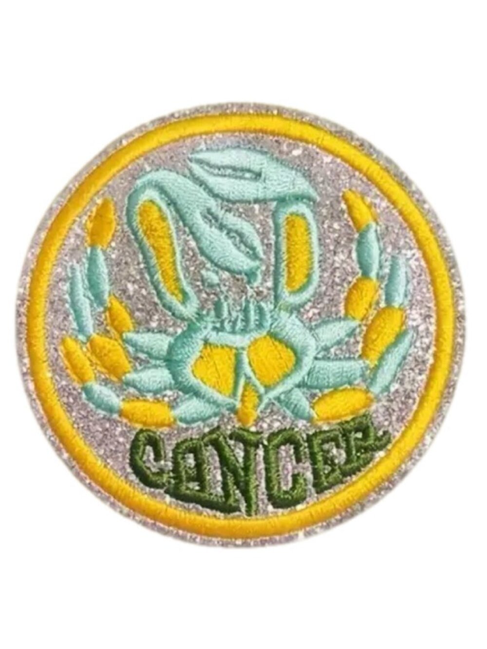 Cancer Zodiac Sign Iron On Patch Glitter Embroidered Astrology Patch